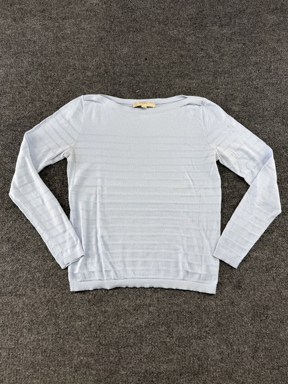 LOFT Sweater Womens Small Blue Striped Boat Neck Lightweight Pullover Knit